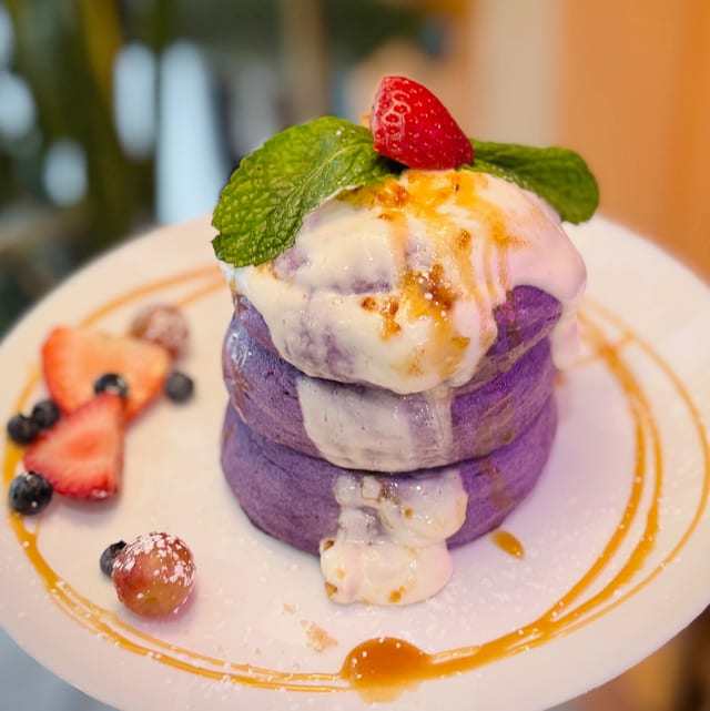 Ube Creme Brulee Pancakes.